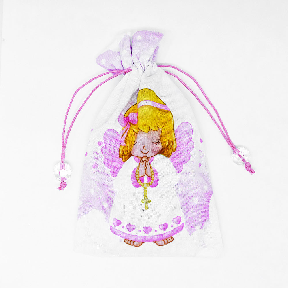 Terço Infantil Com Saquinho - Anjo da Guarda Rosa