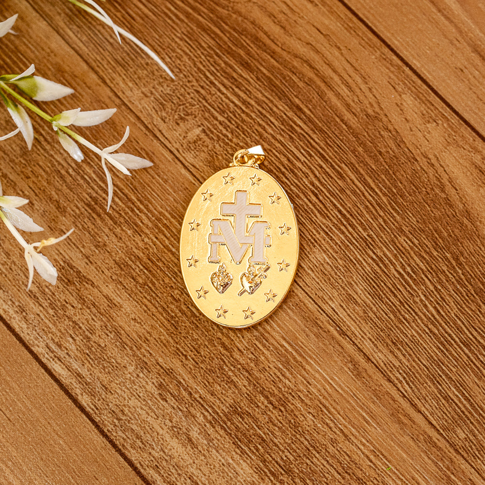 Medalha Milagrosa 39 mm Branca Dourada