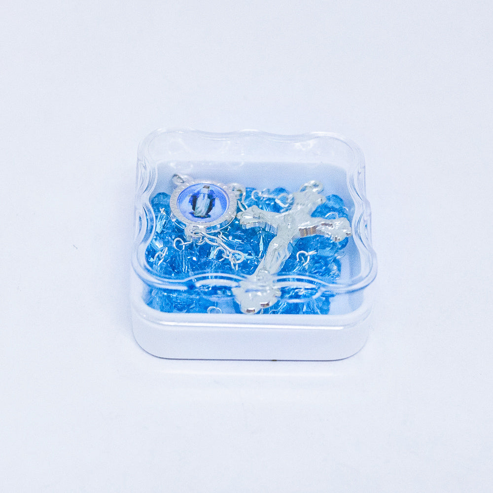 Terço Cristal 6mm Azul - Nossa Senhora das Graças