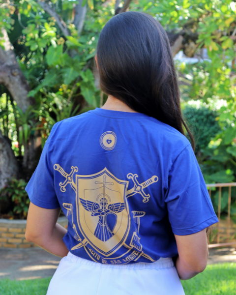 Camiseta de São Miguel Arcanjo Azul com oração - Adulto