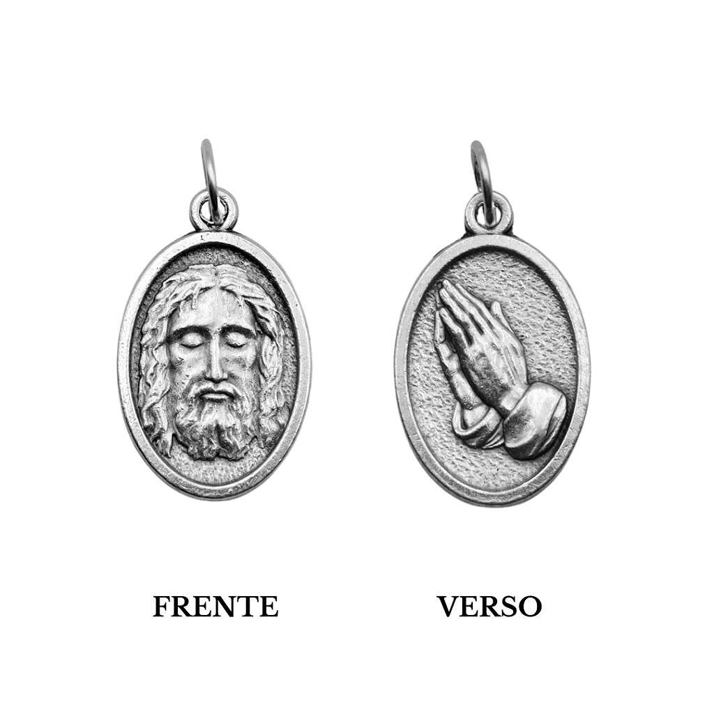 Medalha Sagrada Face e Mãos Rezando - Italiana
