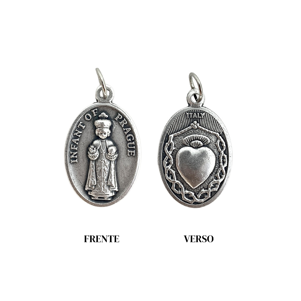 Medalha Menino Jesus de Praga e Coração - Italiana