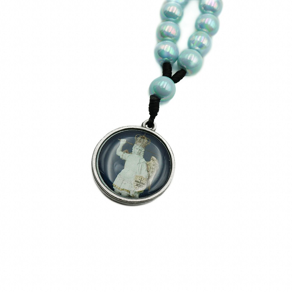 Chaveiro Dezena Com Medalha Resinada São Miguel Glorioso Hesed - Azul Perolado