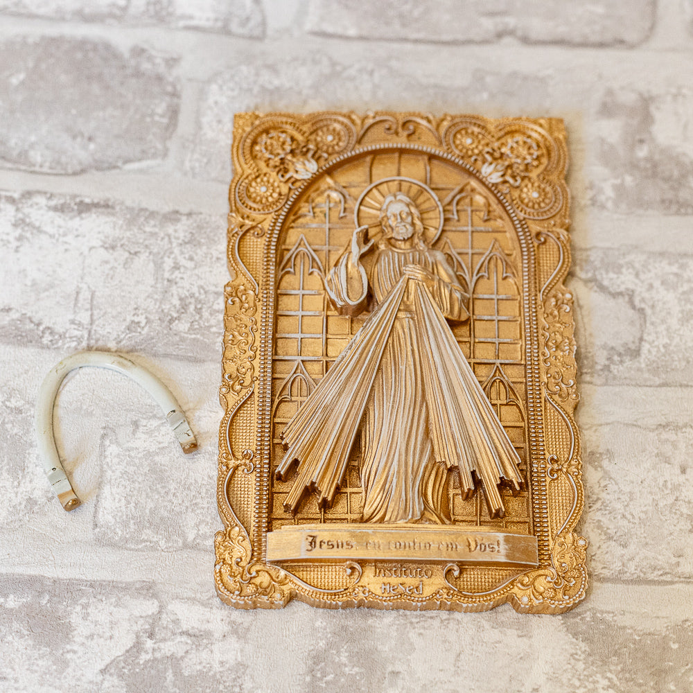 Quadro Dourado de Resina Jesus Misericordioso - Instituto Hesed