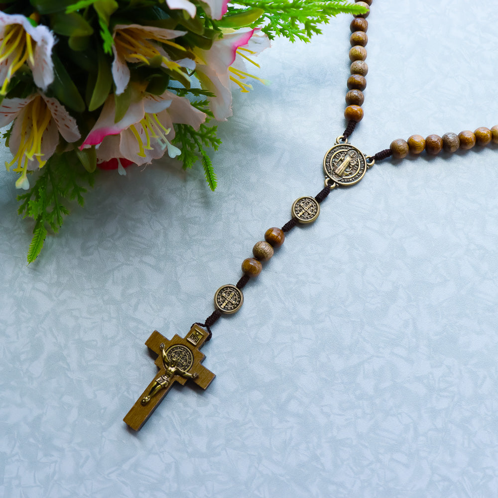 Terço Madeira Imbuía Cordão 8mm São Bento