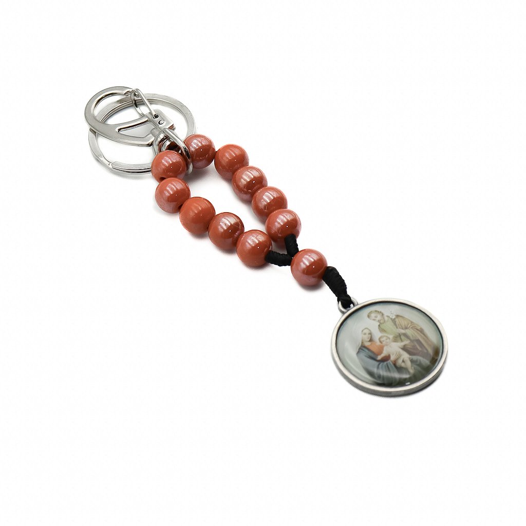 Chaveiro Dezena Com Medalha Resinada Sagrada Família