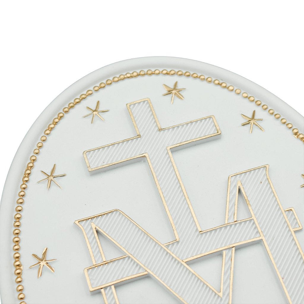 Medalha Milagrosa 23 cm (par) Branco com Dourado