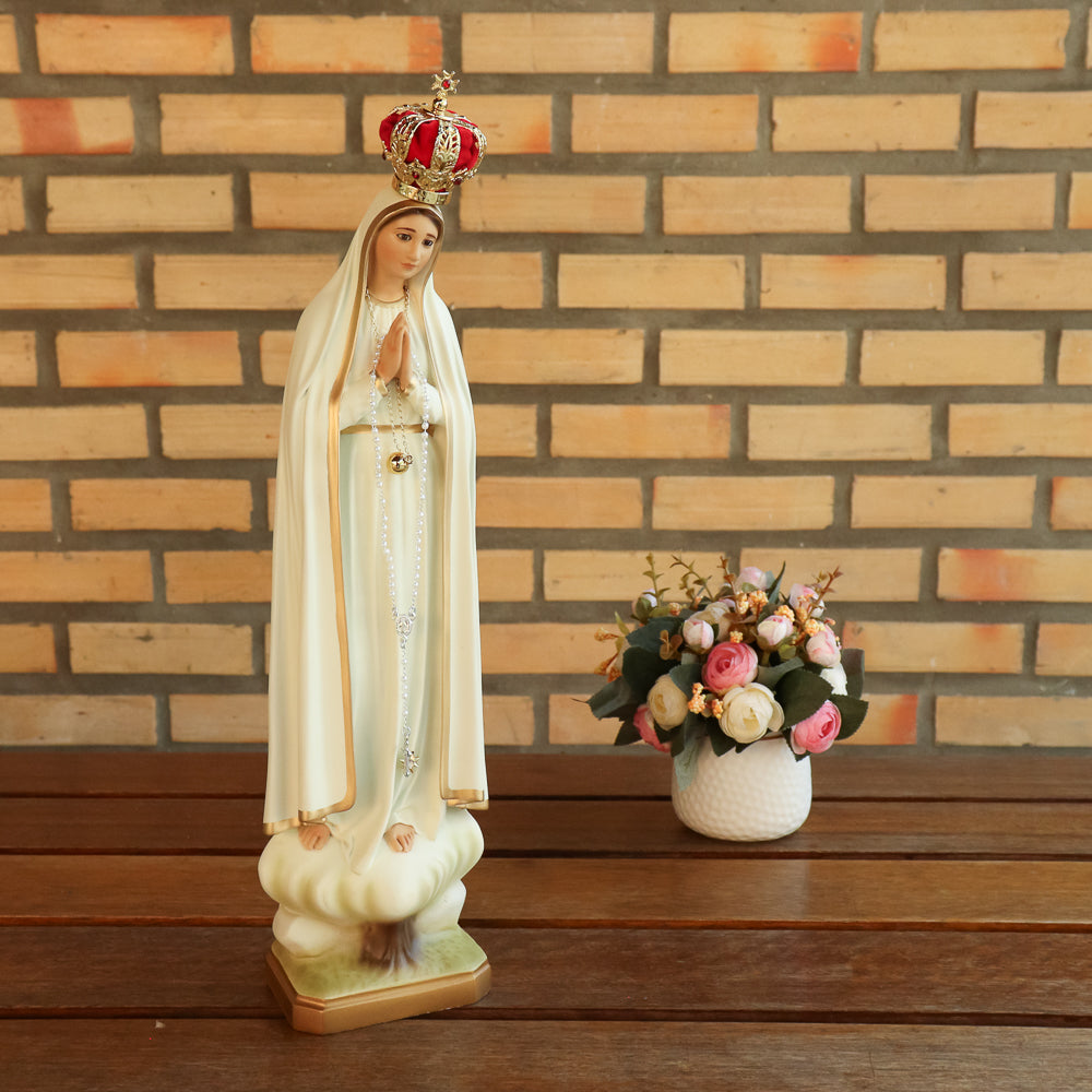 Nossa senhora de Fátima 43 cm c/ olhos de vidro - Colorida