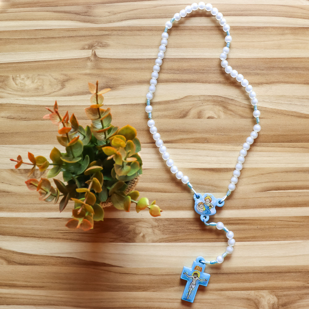 Terço Infantil Anjo da Guarda Bola Translucida - Azul