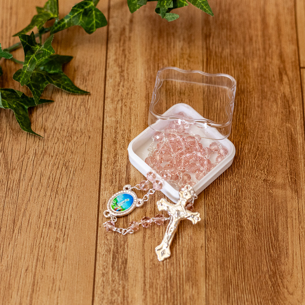 Terço Cristal 6mm Rosa - Nossa Senhora de Fátima