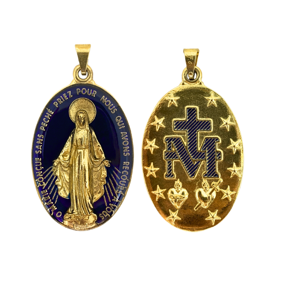 Medalha Milagrosa 39 mm Azul Dourada