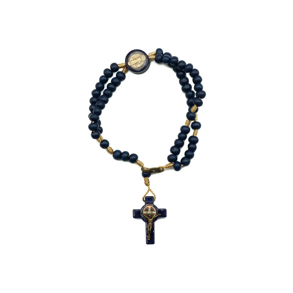 Terço Pulso Madeira Azul - São Bento