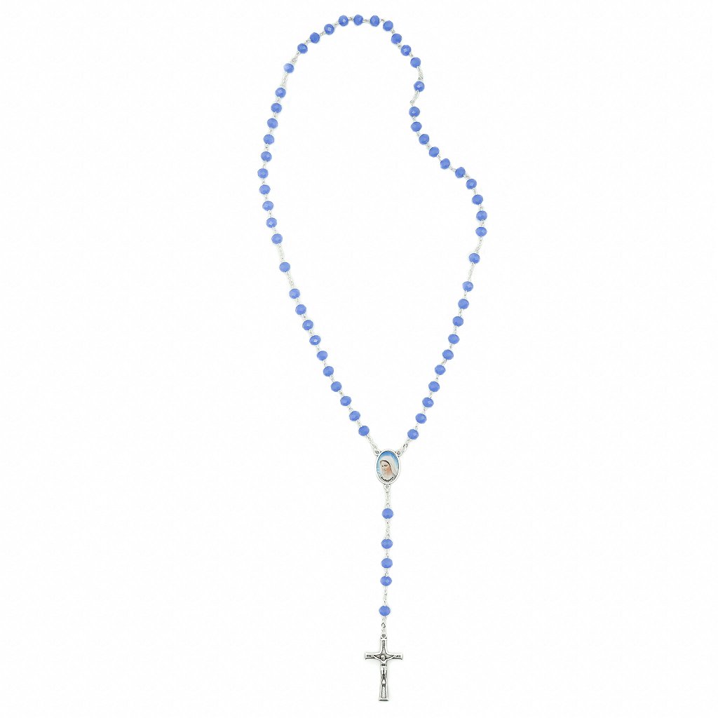 Terço Cristal Azul Leitoso - Medjugorje