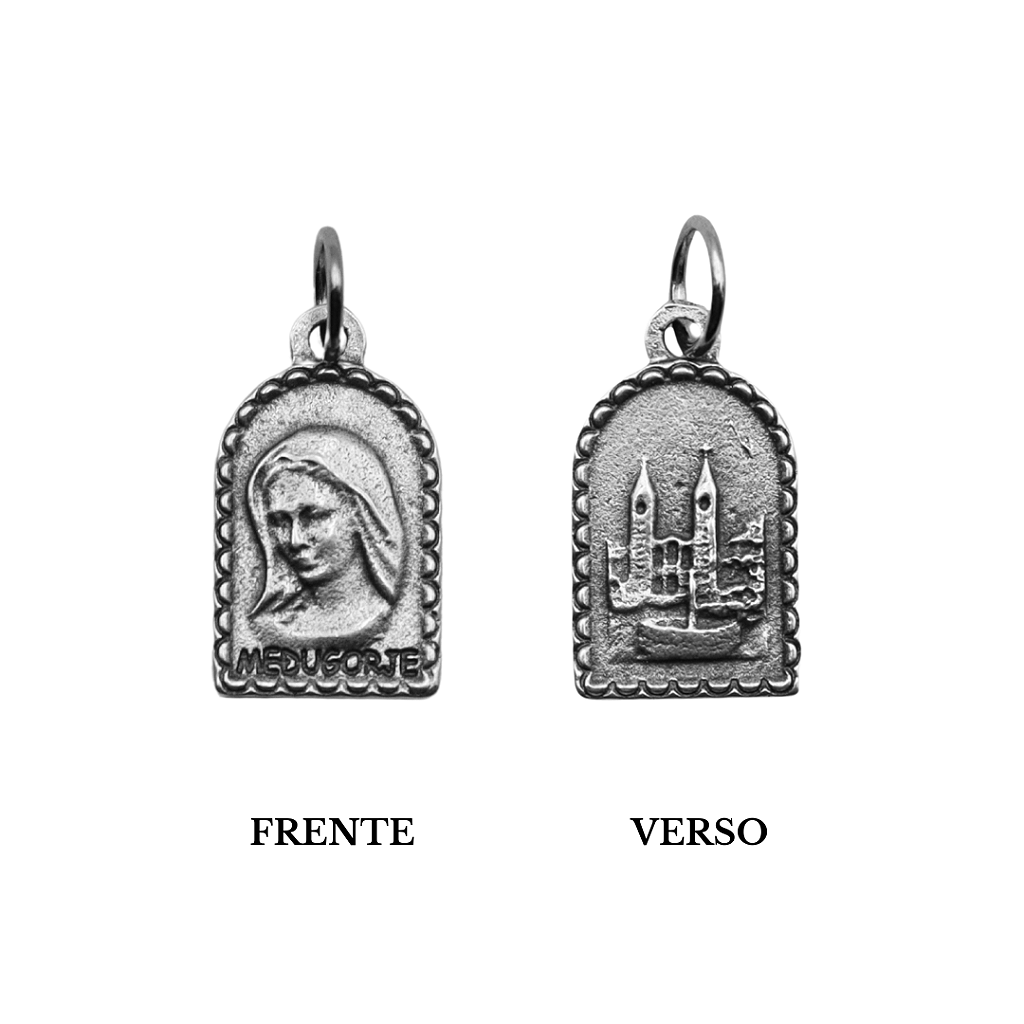 Medalha Rainha da Paz e Igreja 20 mm Prata - Medjugorje