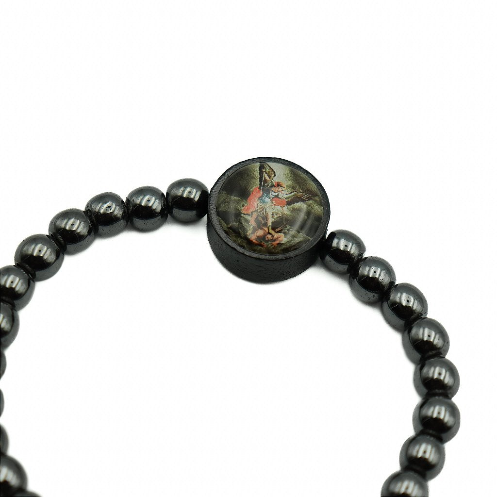 Pulseira Hematita Com Pai Nosso Resinado - São Miguel Arcanjo