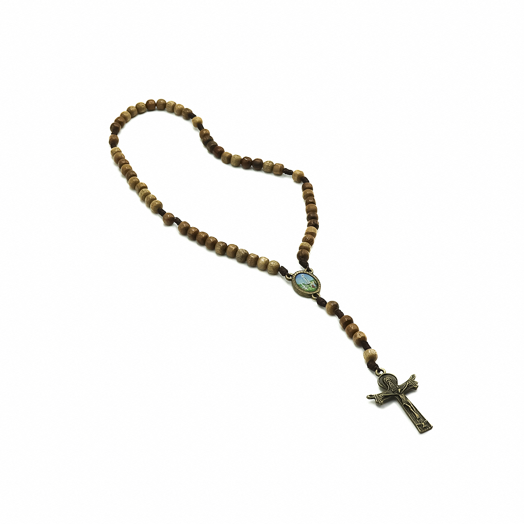 Terço 6mm Madeira Triangulo Nossa Senhora Fátima