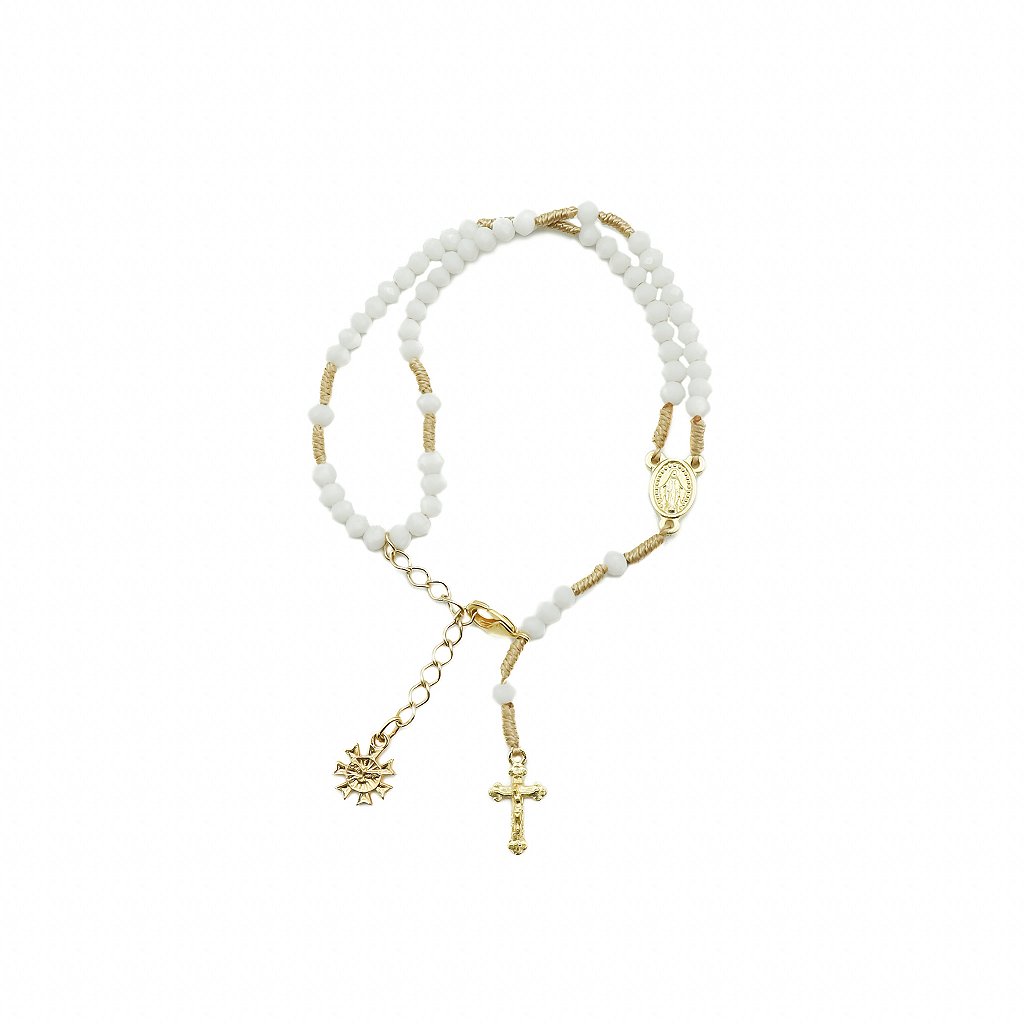 Pulseira Terço Cristal Vidro 4mm redondo Branco