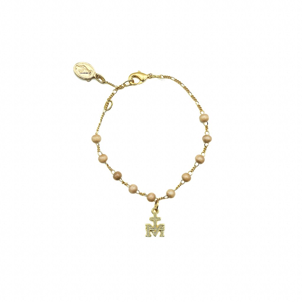 Pulseira Mariana Medalha Perolada 4 mm Dourada Nossa Senhora Das Graças