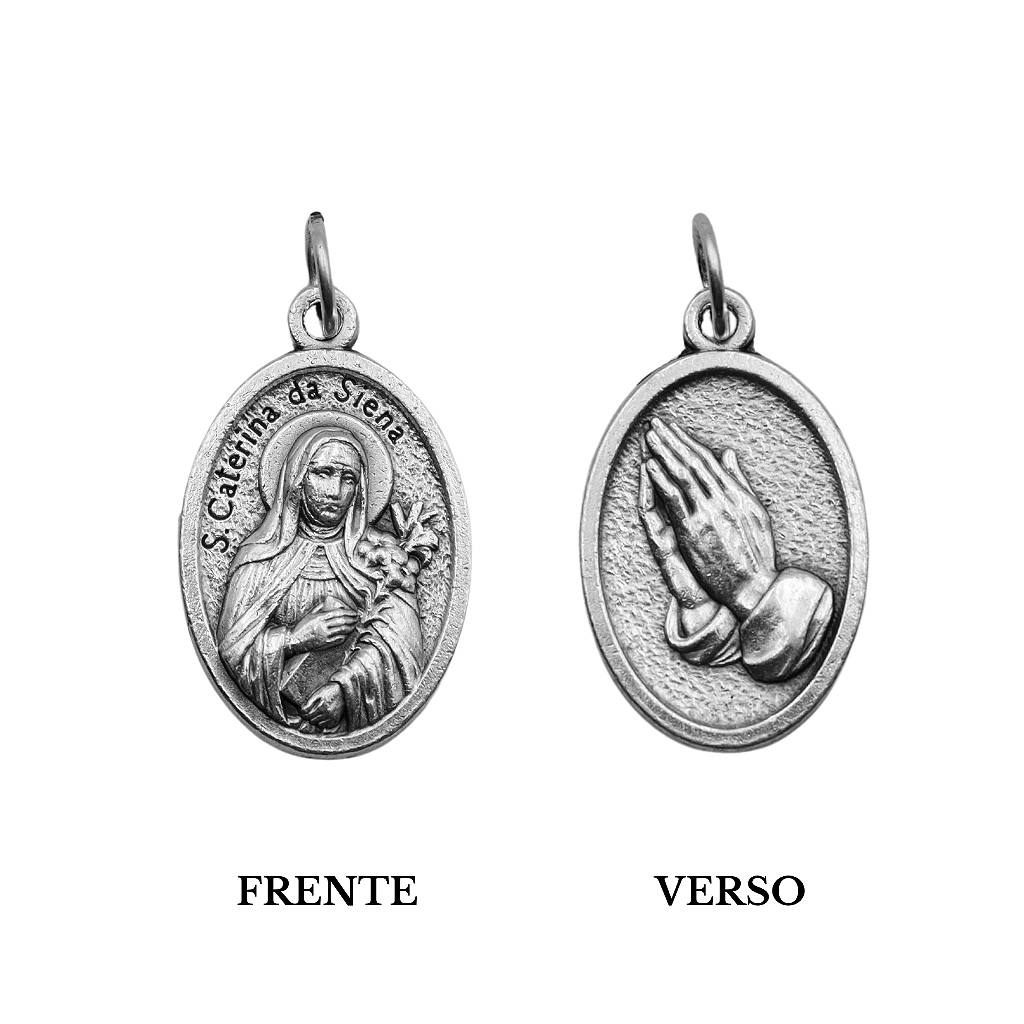 Medalha Santa Catarina e Mãos Rezando - Italiana