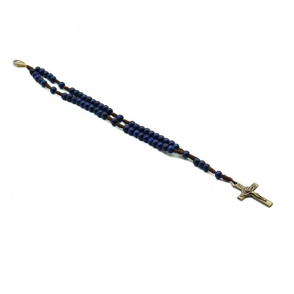 Pulseira Terço Acampamento Madeira 4mm Azul