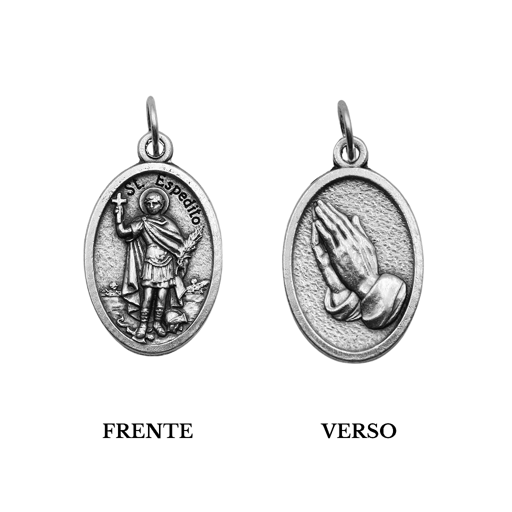 Medalha Santo Expedito e Mãos Rezando - Italiana