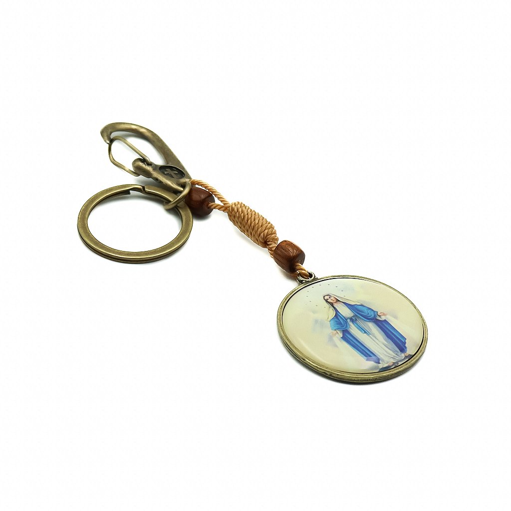 Chaveiro Redondo Mosquetão e Argola Nossa Senhora Das Graças