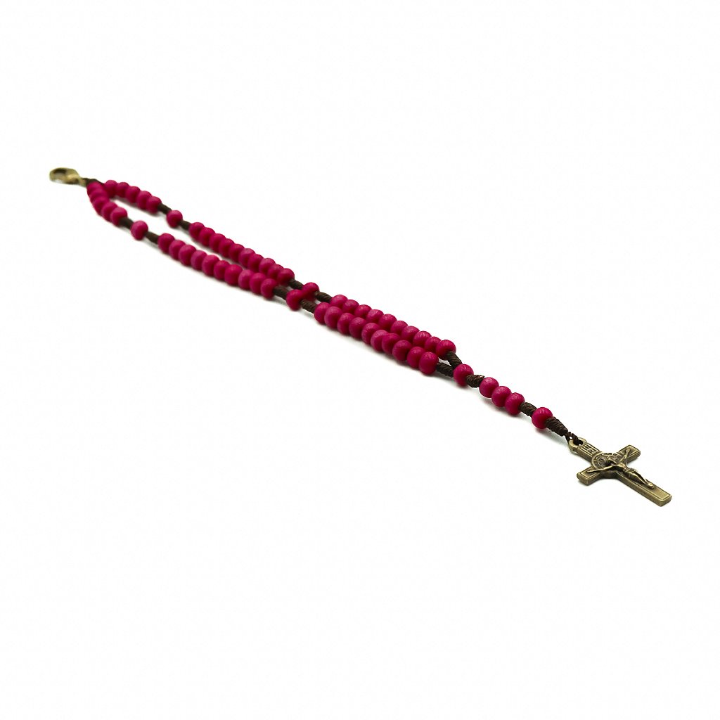 Pulseira Terço Acampamento Madeira 4mm Rosa