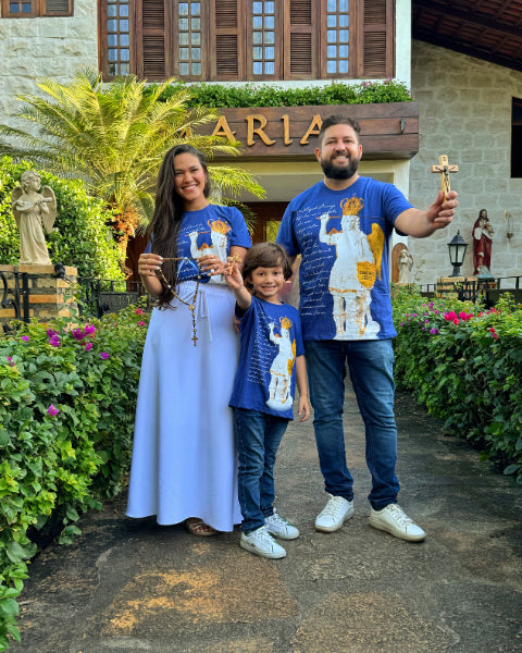 Camiseta de São Miguel Arcanjo Azul com oração - Infantil