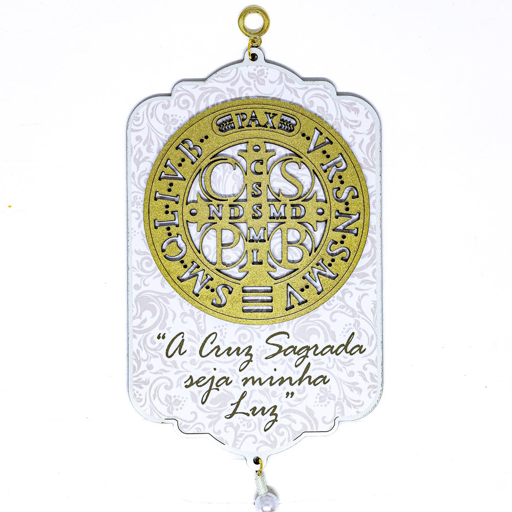 Adorno de Porta São Bento Dourado 3D Retangular