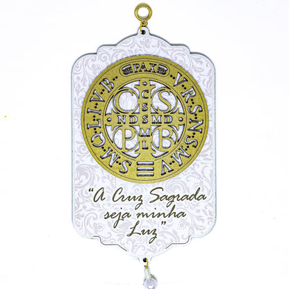 Adorno de Porta São Bento Dourado 3D Retangular