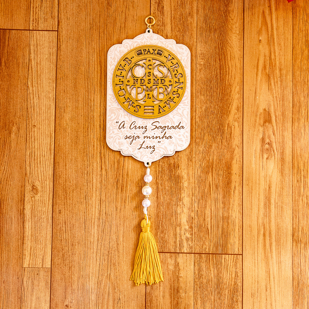 Adorno de Porta São Bento Dourado 3D Retangular