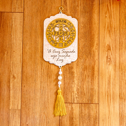 Adorno de Porta São Bento Dourado 3D Retangular