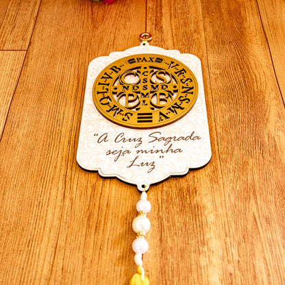 Adorno de Porta São Bento Dourado 3D Retangular