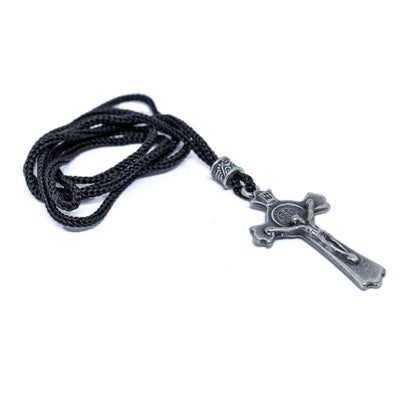Cordão Com Cruz Metal - Prata Velha