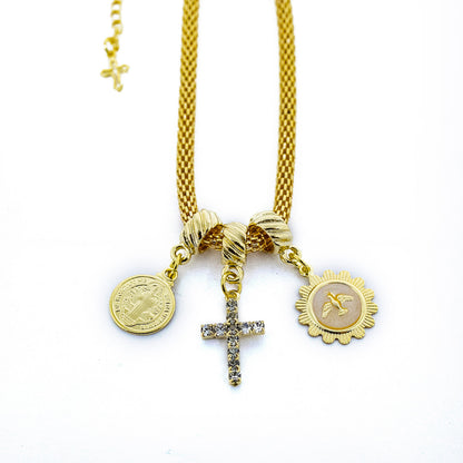 Pulseira dourada Espírito Santo, São Bento e Cruz