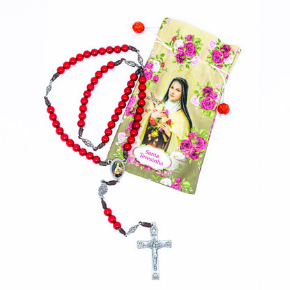 Terço 8mm Santa Teresinha Contas Vermelha