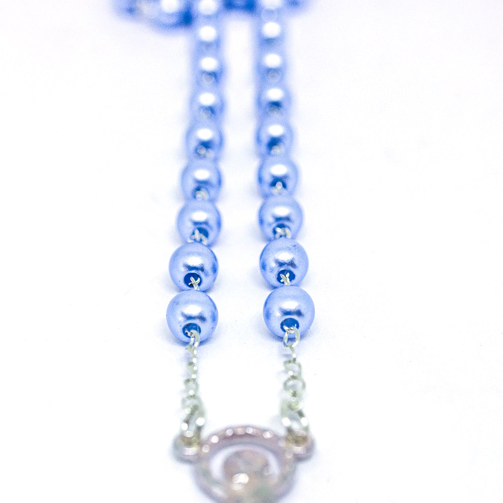 Terço Pérola 6mm na Caixinha de Acrílico - Azul