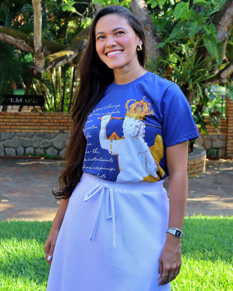 Camiseta de São Miguel Arcanjo Azul com oração - Adulto