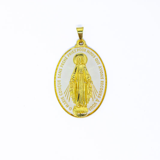 Medalha Milagrosa 39 mm Branca Dourada