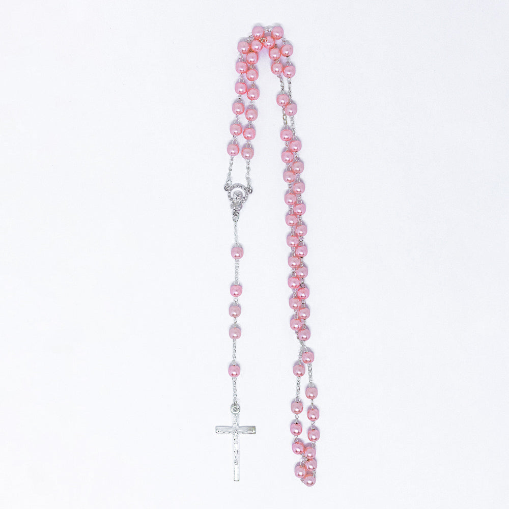 Terço Pérola 6mm na Caixinha de Acrílico - Rosa