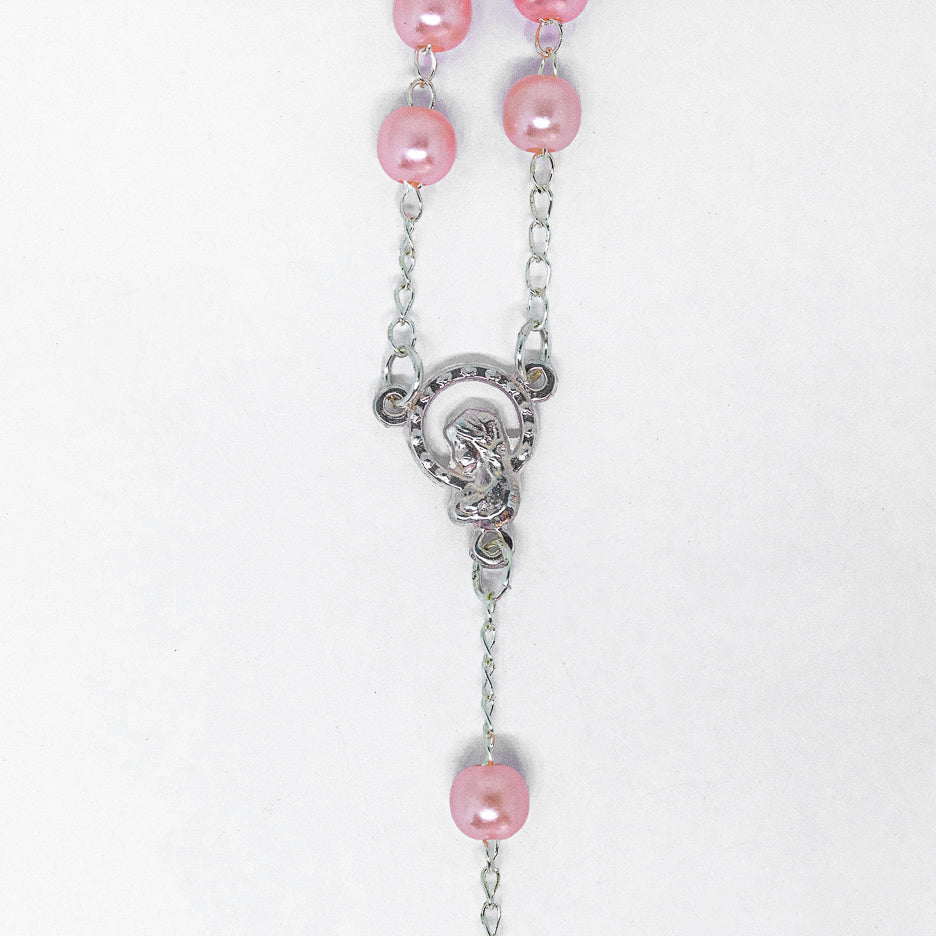 Terço Pérola 6mm na Caixinha de Acrílico - Rosa