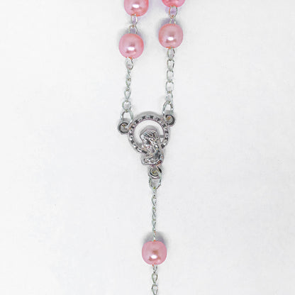 Terço Pérola 6mm na Caixinha de Acrílico - Rosa