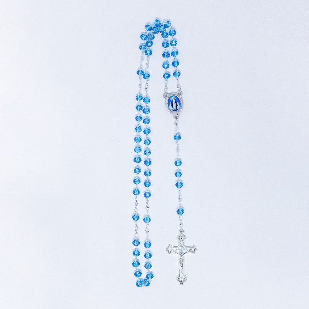 Terço Cristal 6mm Azul - Nossa Senhora das Graças