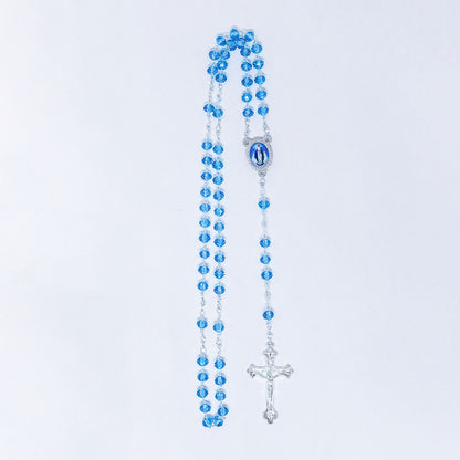 Terço Cristal 6mm Azul - Nossa Senhora das Graças