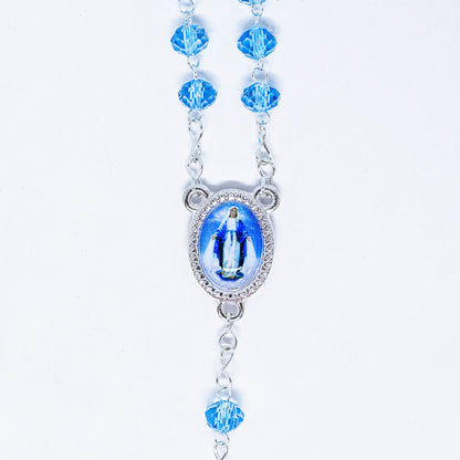Terço Cristal 6mm Azul - Nossa Senhora das Graças