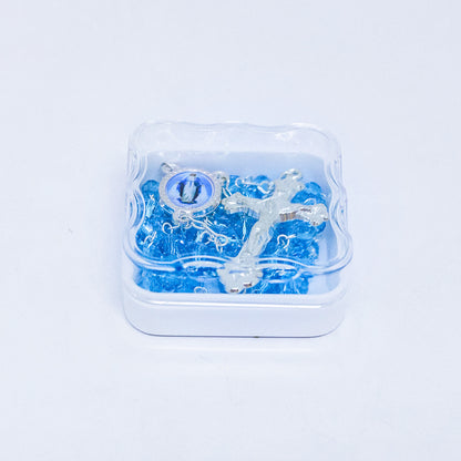 Terço Cristal 6mm Azul - Nossa Senhora das Graças