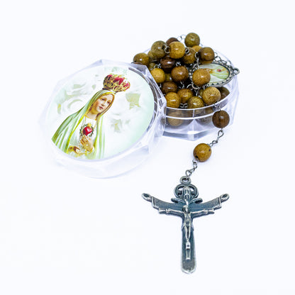 Terço 8mm Madeira Com Caixa Acrílica - Nossa Senhora de Fátima