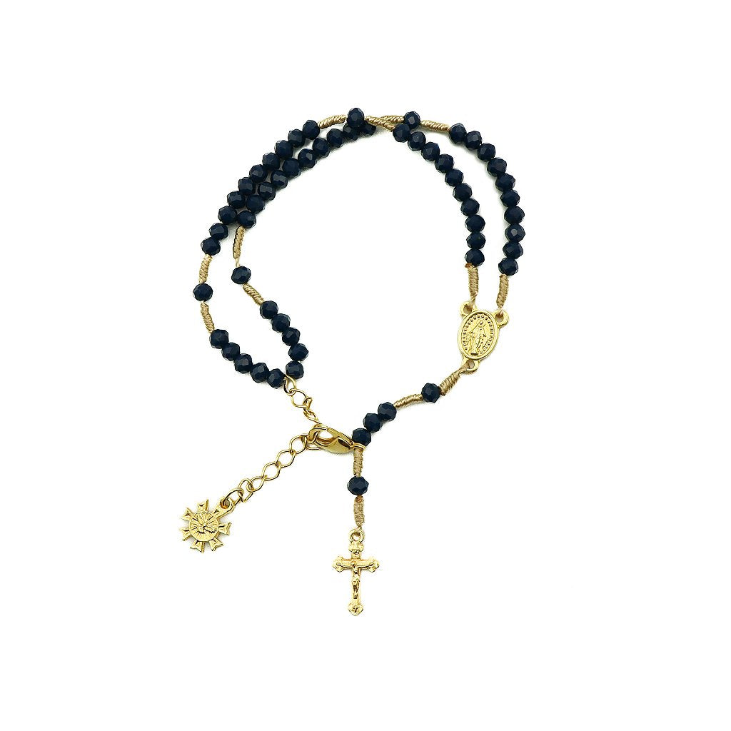 Pulseira Terço Cristal Vidro 4mm Azul