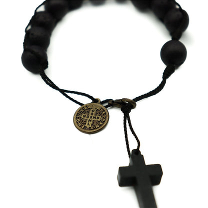 Pulseira Dezena São Bento com Medalha - pedra vulcânica