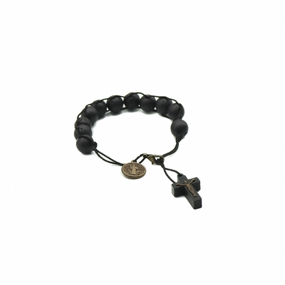Pulseira Dezena São Bento com Medalha - pedra vulcânica